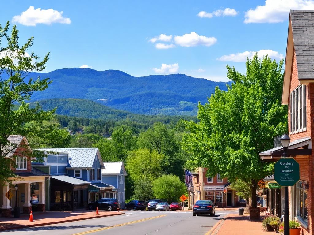 Scenic Travelers Rest, SC with Swamp Rabbit Trail and mountain backdrop